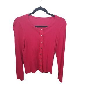 Womens Sz M Red Solid Long Sleeve Cardigan